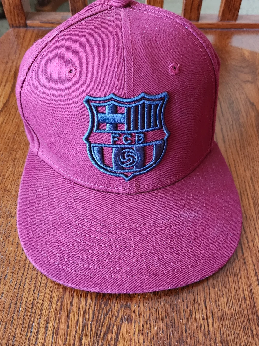 Maroon Embroidered Crest FC Barcelona Soccer Snapback Hat
